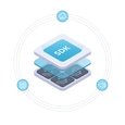 Illustration of an SDK with layers, surrounded by icons representing cloud, data, and audio.